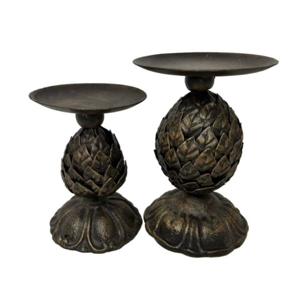 ARTICHOKE Cast Iron Candle Holders Pair - Picture 1 of 5
